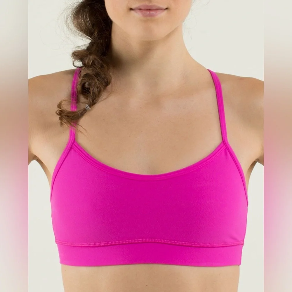 Lululemon Flow Y Bra IV Size 10 - Fuchsia Pink Mesh Y-Back Yoga Top